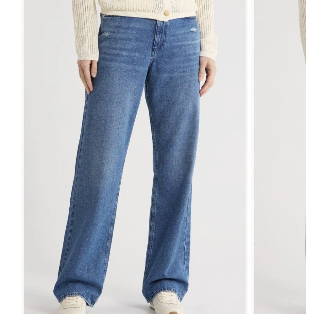 Rag & Bones Shannon Relaxed Jeans Blue Polk High Waist Straight Leg 28 Distress